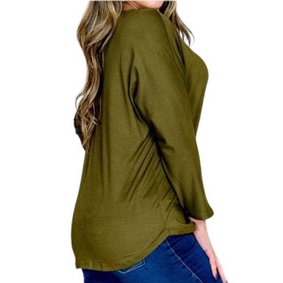 ALLIE & ROB Green Gold Ringed Keyhole Long Sleeve Top - Picture 3 of 4